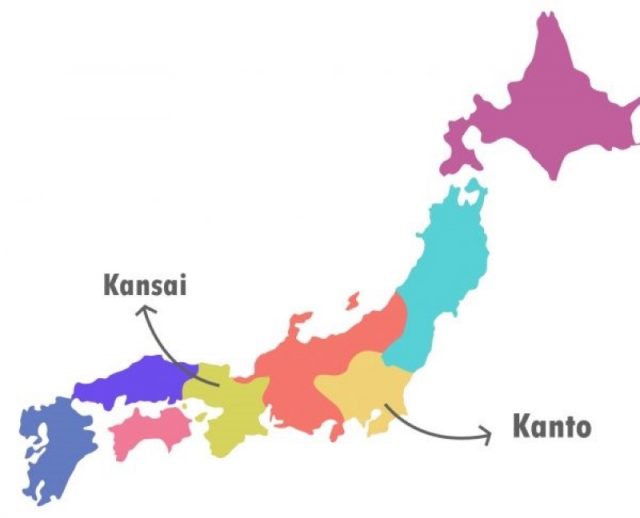 Kanto nằm ở phía Đông, Kansai nằm ở phía Tây